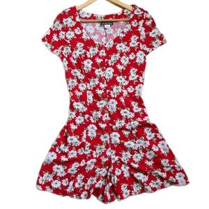 Vintage 90’s My Michelle Red Floral Short Sleeve Button Down Romper Size 11/12